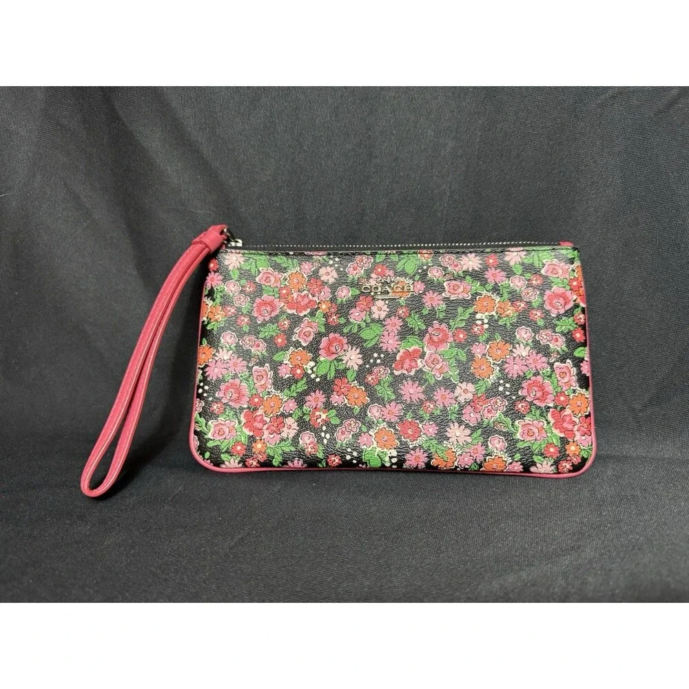 Coach Posey Cluster Floral Wristlet Wallet Travel Pink Mini Bag Flowers - Picture 3 of 9
